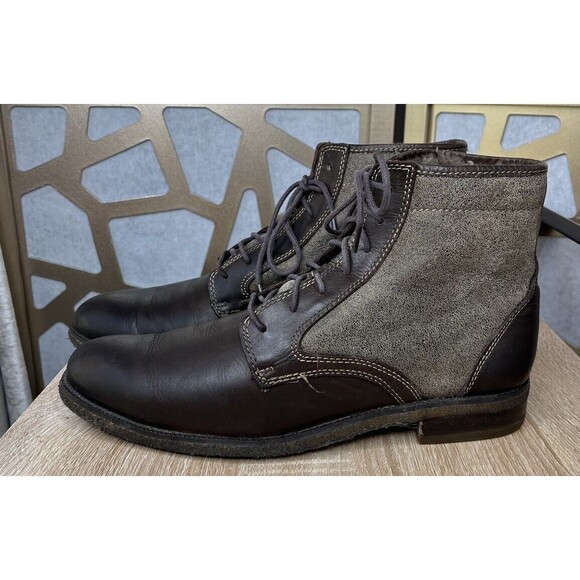 J&M 1850 Johnston & Murphy Brown Ankle Boots Shoes Mens Shearling Fur Wool 8.5 M